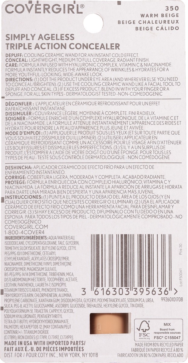 slide 4 of 9, Covergirl 350 Warm Beige Simply Ageless Triple Action Concealer 0.24 fl oz, 0.24 fl oz