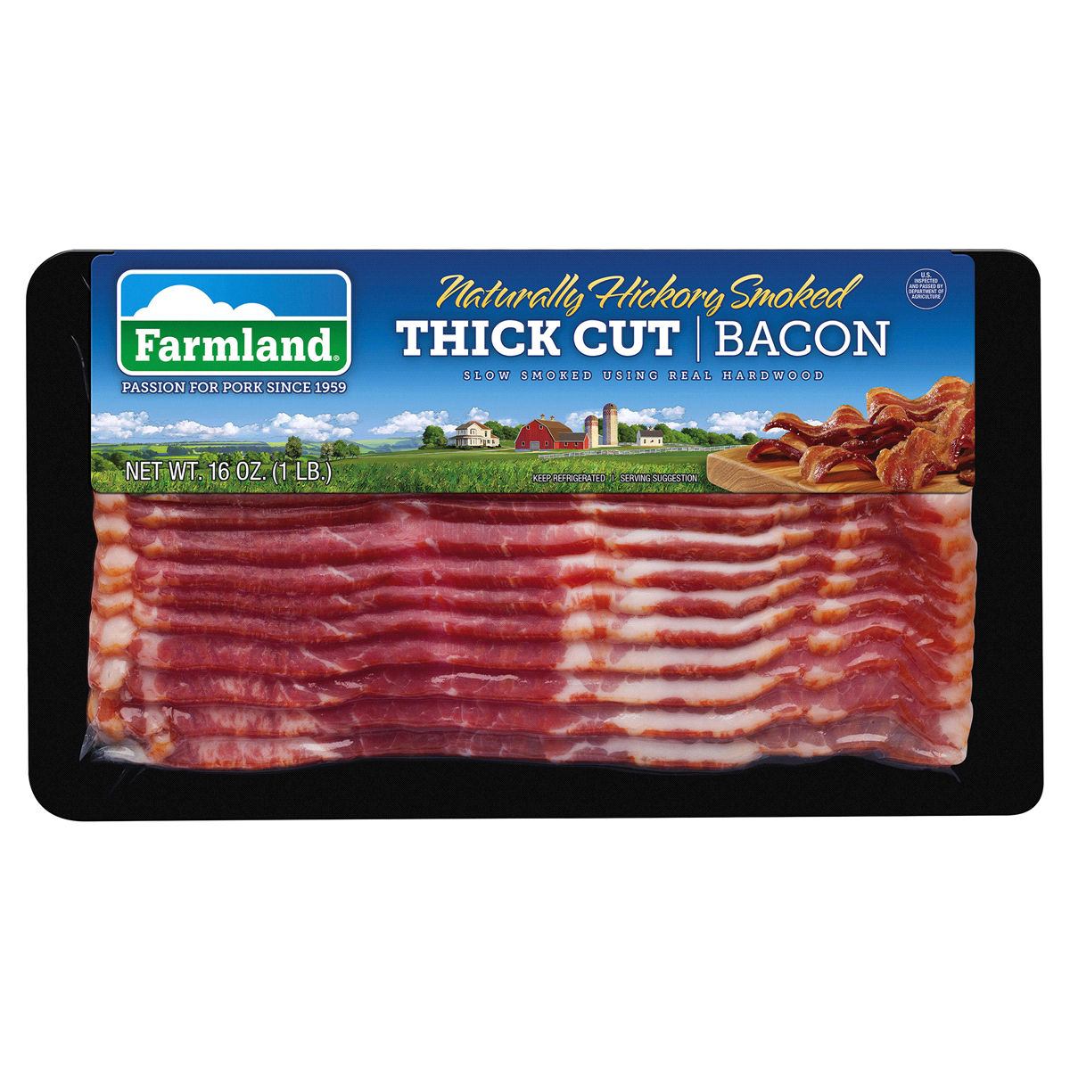 slide 1 of 1, Farmland Naturally Hickory Smoked Thick Cut Bacon, 16 oz
