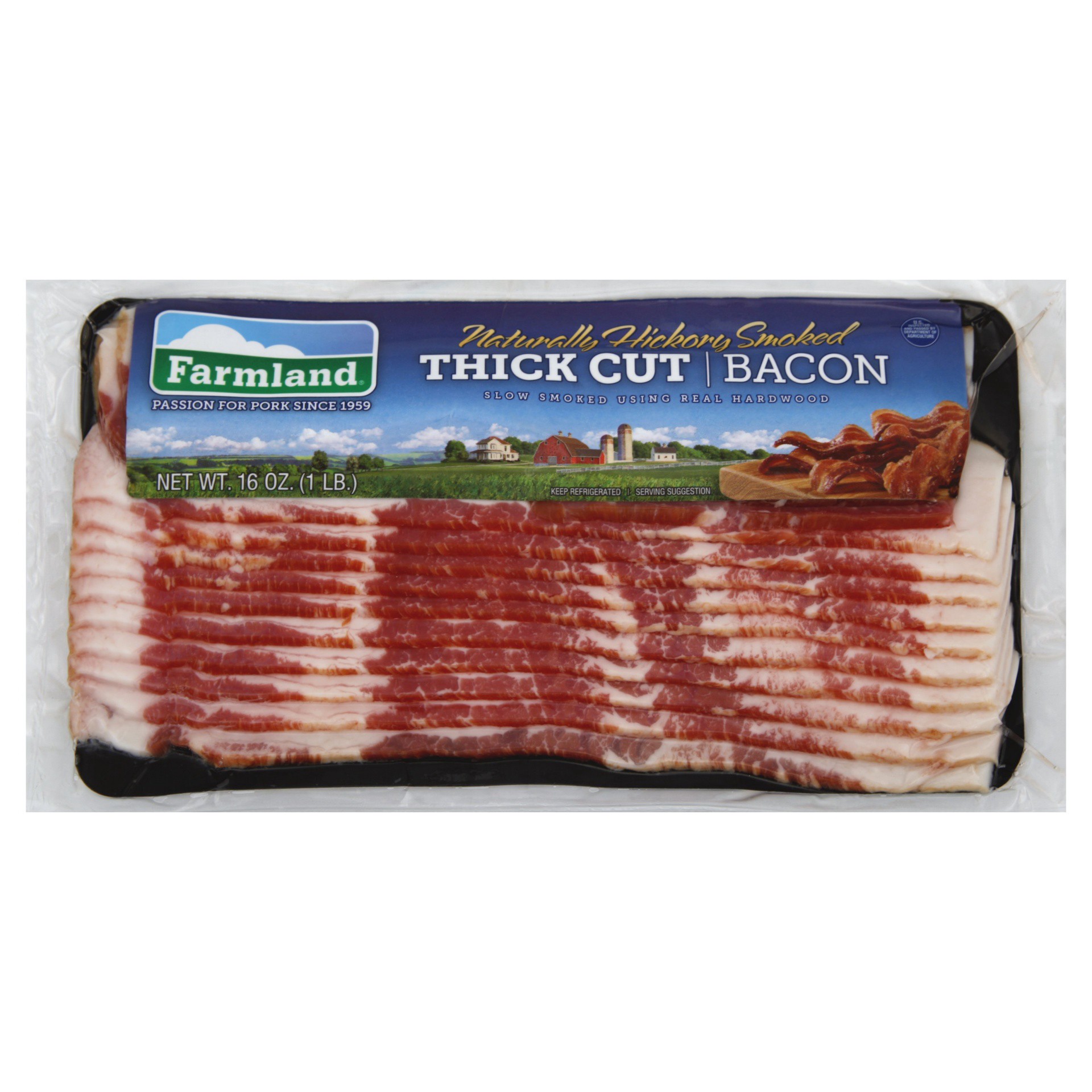 slide 1 of 1, Farmland Thick Cut Naturally Hickory Smoked Bacon, 16 oz, 16 oz