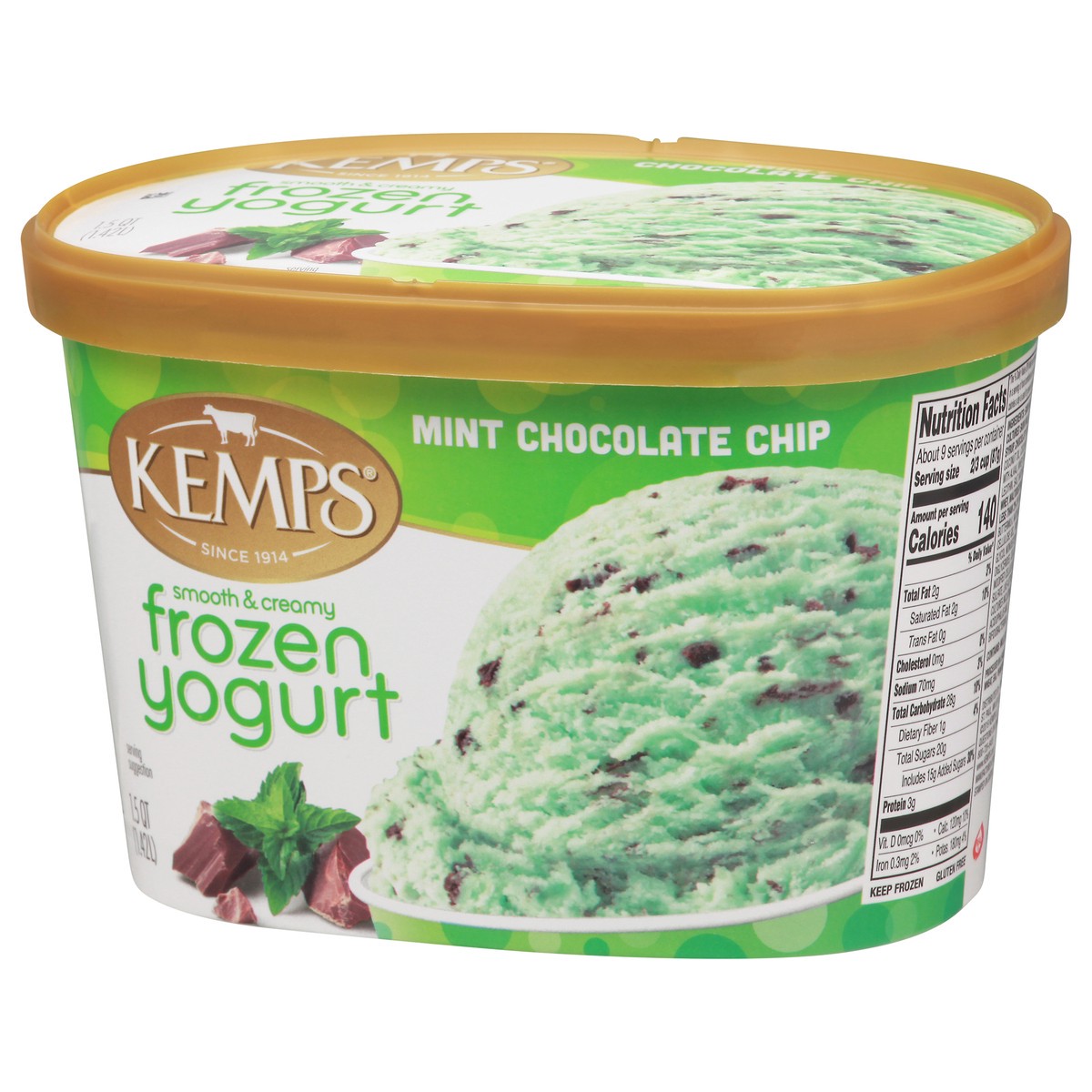 slide 5 of 13, Kemps Mint Choc Chip Frozen Yogurt Low Fat, 1.5 qt