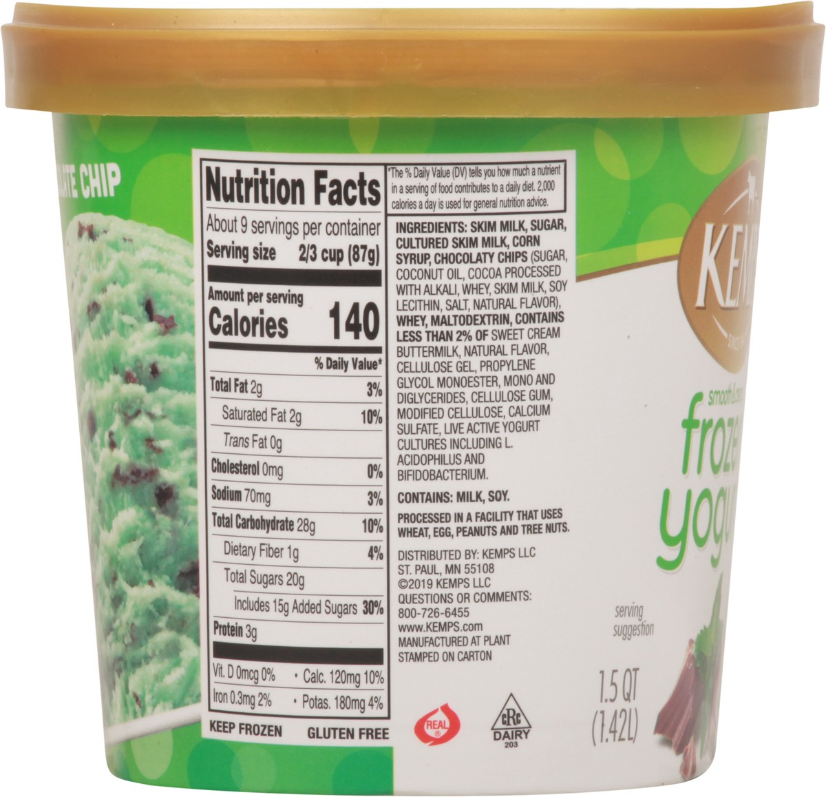 slide 8 of 13, Kemps Mint Choc Chip Frozen Yogurt Low Fat, 1.5 qt