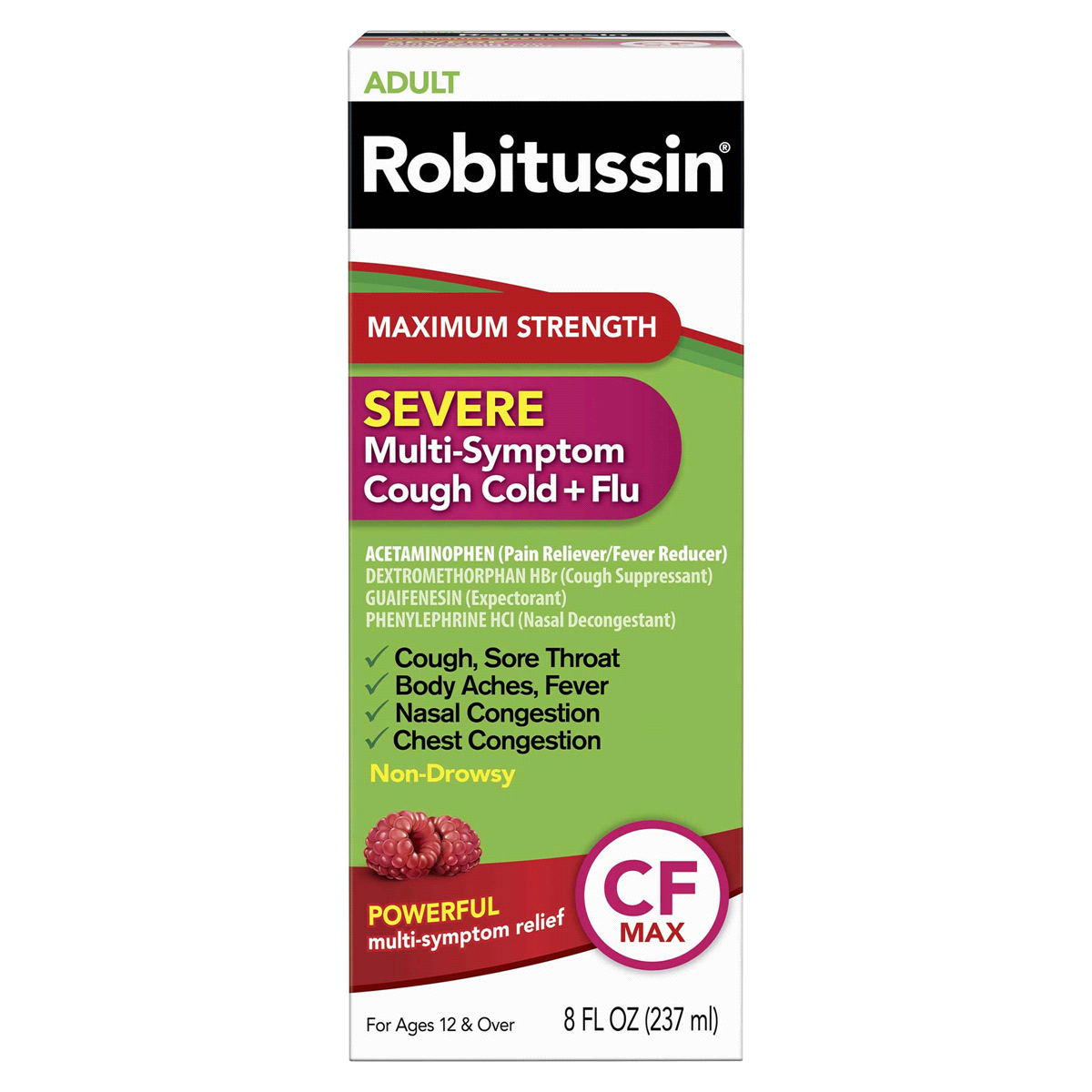 slide 1 of 6, Adult Robitussin Maximum Strength Severe Multi-Symptom Cough Cold + Flu Liquid, 8 fl oz