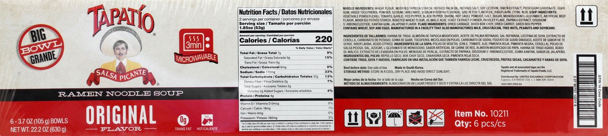 slide 2 of 13, Tapatio Big Bowl Grande Original Flavor Ramen Noodle Soup - 6 ct, 6 ct