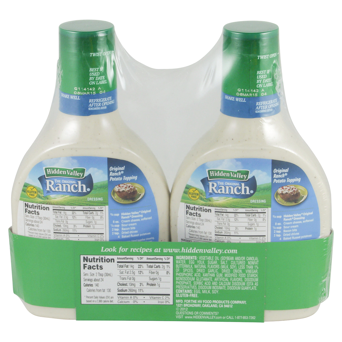 Hidden Valley Gluten Free Original Ranch Salad Dressing 2 ct; 24 oz Shipt