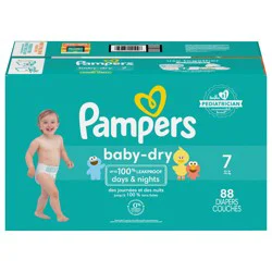 Pampers Baby Dry Diapers, Size 7, 41+ lbs, 88 Count, Absorbent Disposable Diapers