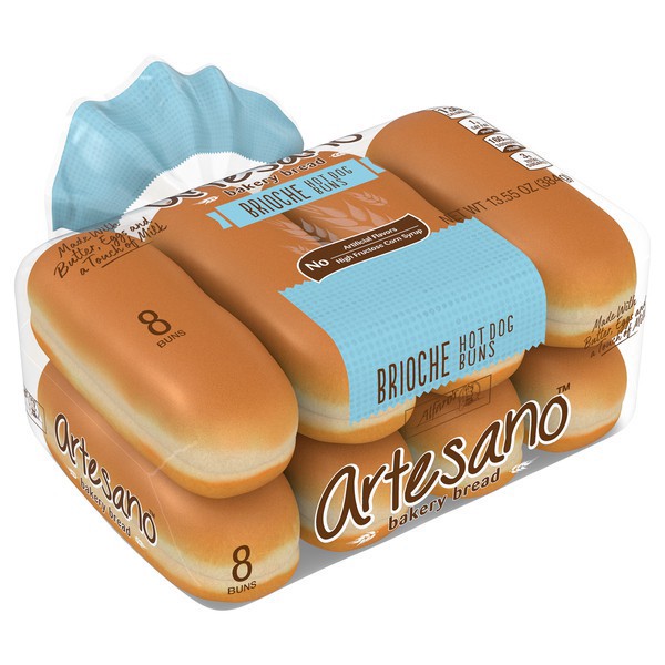 slide 1 of 1, Alfaro's Artesano Brioche Hot Dog Buns, 8 count, Hot Dog Buns, 13.55 oz Bag, 8 ct