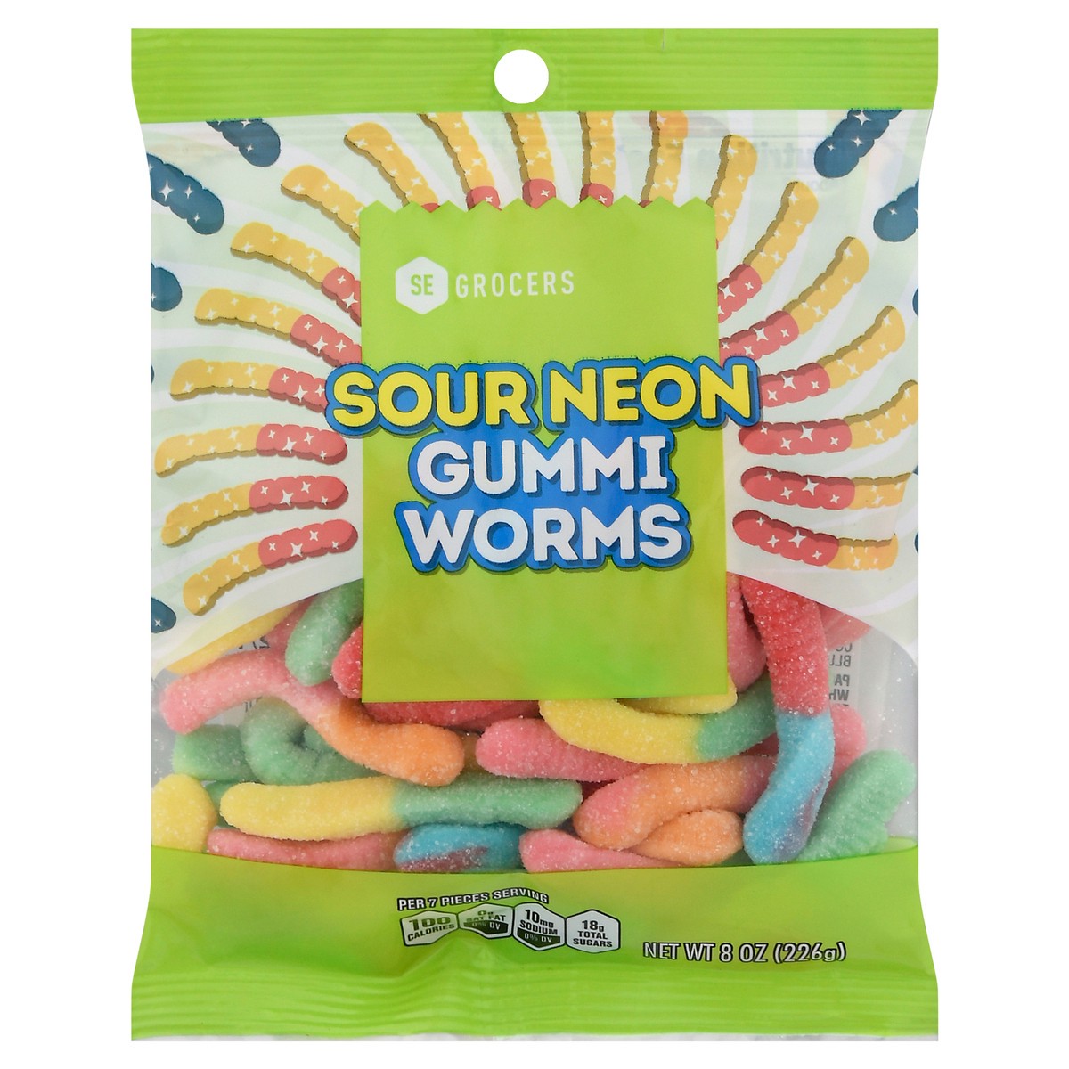 slide 1 of 1, SE Grocers Neon Gummi Worms, 8 oz