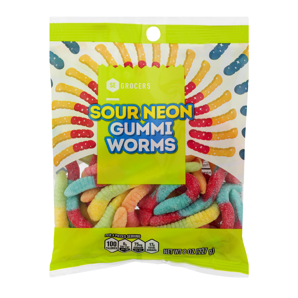 slide 1 of 1, SE Grocers Neon Gummi Worms, 8 oz