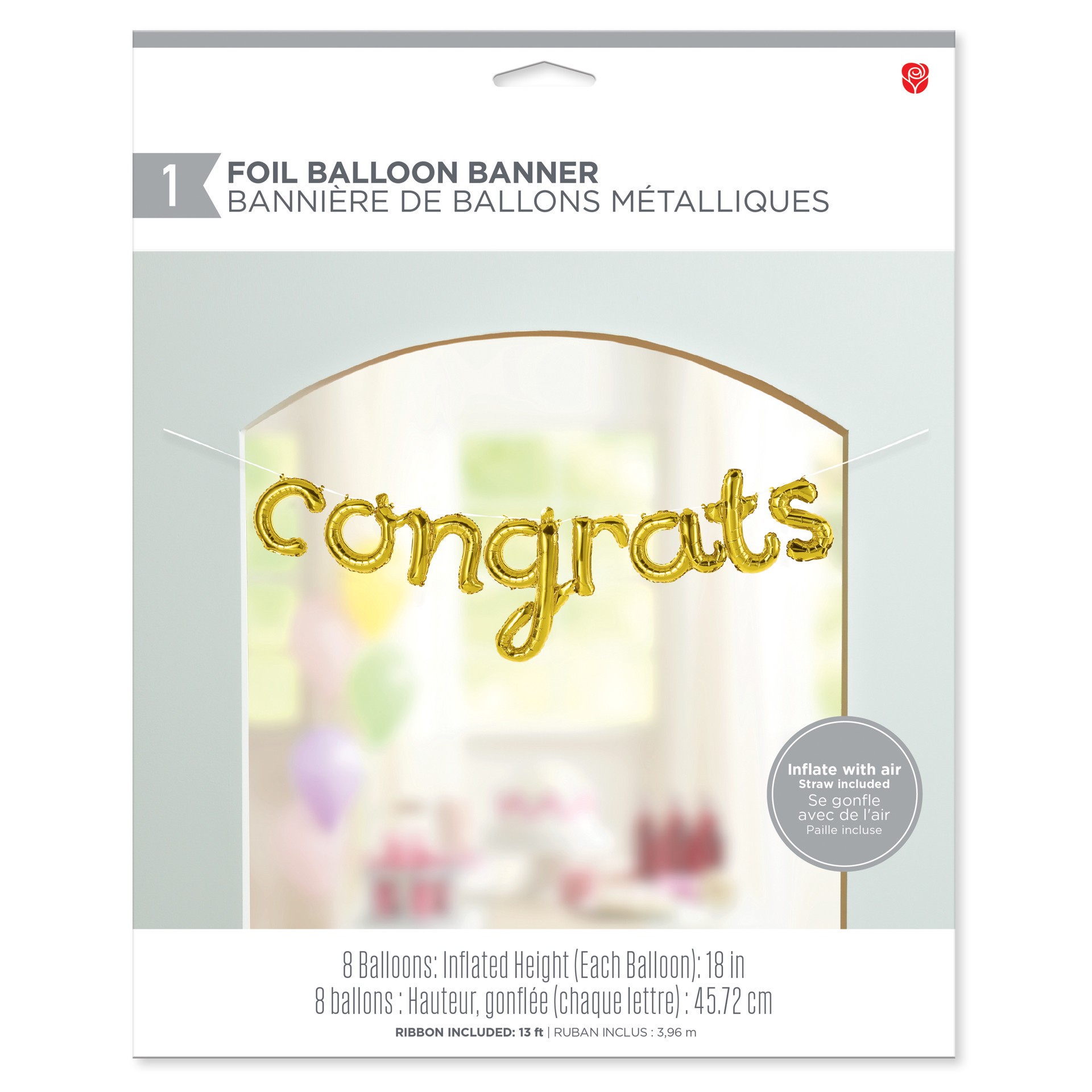 slide 2 of 3, American Greetings Gold 'Congrats' Foil Balloon Banner (8-Piece Set), 1 ct