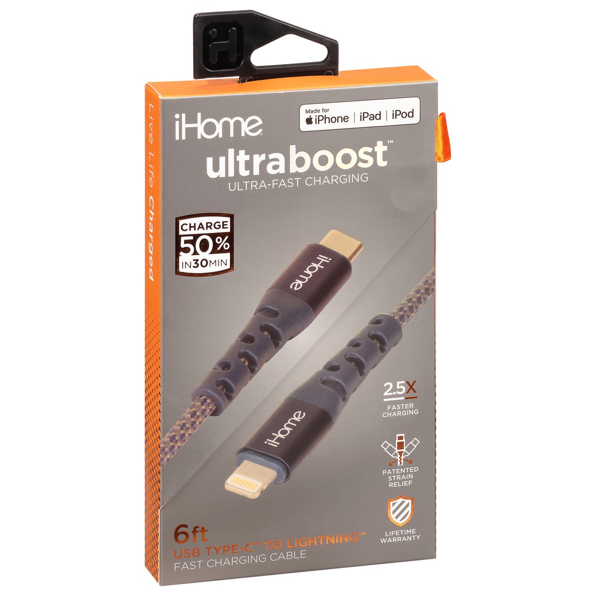 slide 8 of 10, iHome Ultraboost 6 Feet USB Type-C to Lighting Fast Charging Cable 1 ea, 1 ct