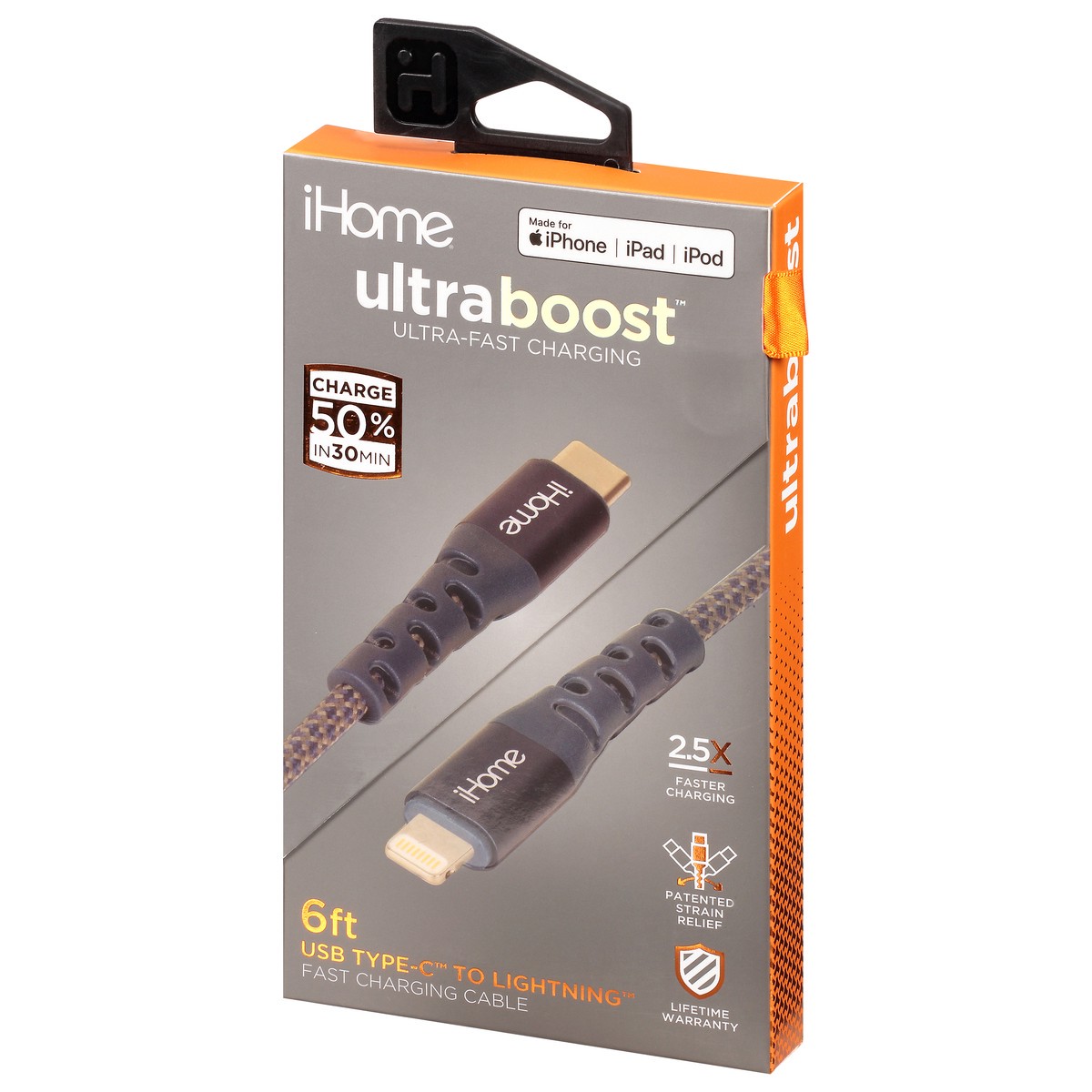 slide 4 of 10, iHome Ultraboost 6 Feet USB Type-C to Lighting Fast Charging Cable 1 ea, 1 ct