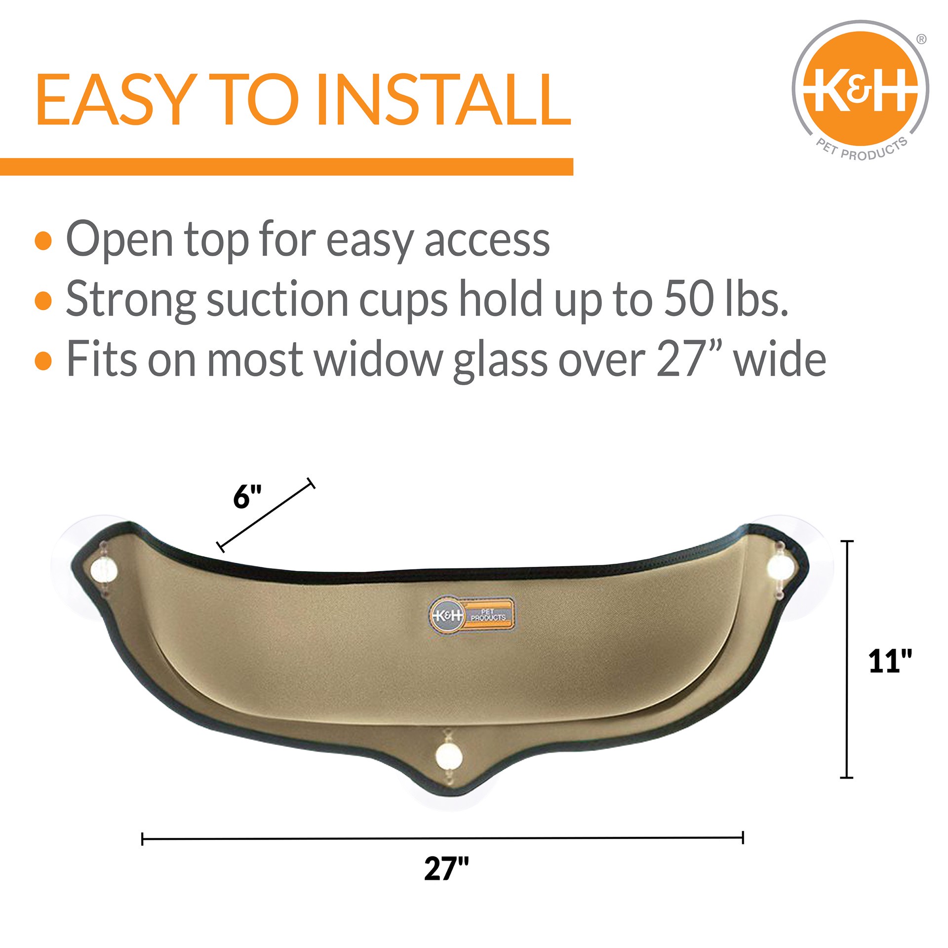 slide 10 of 10, K & H K&H Pet Products EZ Mount Window Bed Kitty Sill Tan 27 X 11 X 6 Inches, 1 ct