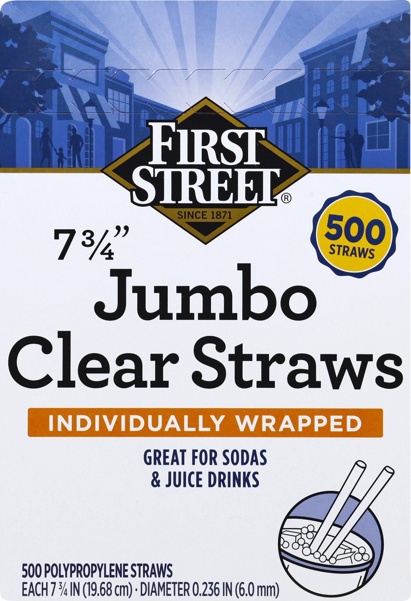 slide 2 of 6, First Street 7.75 In Jumbo Wrapped Clear Straws, 500 ct
