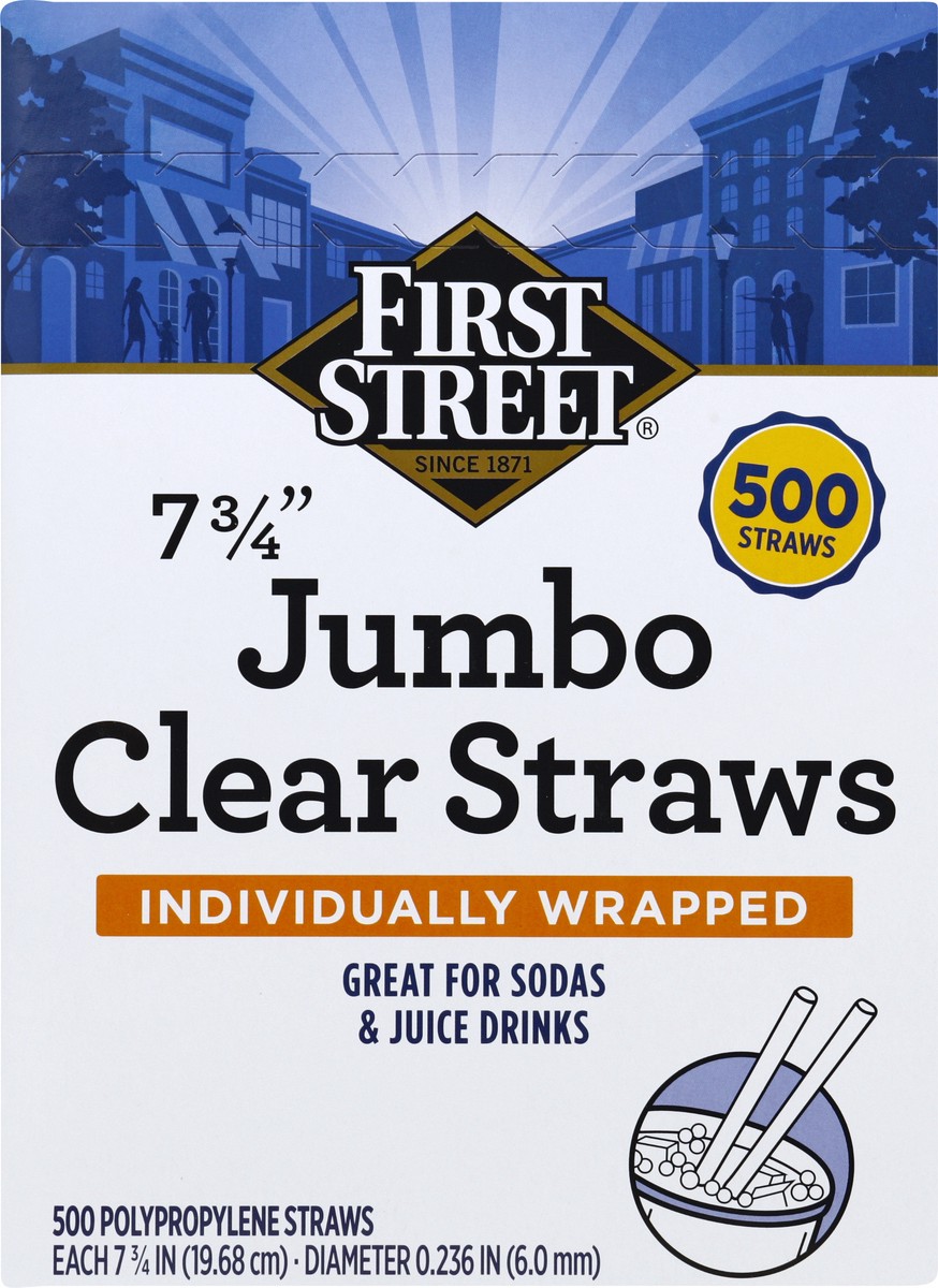 slide 3 of 6, First Street 7.75 In Jumbo Wrapped Clear Straws, 500 ct
