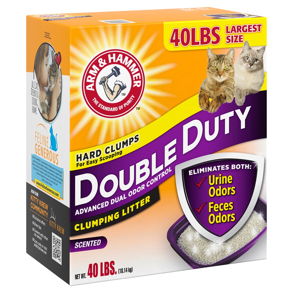slide 4 of 8, ARM & HAMMER Double Duty Dual Advanced Odor Control Scented Clumping Cat Litter, 40 lb, 40 lb