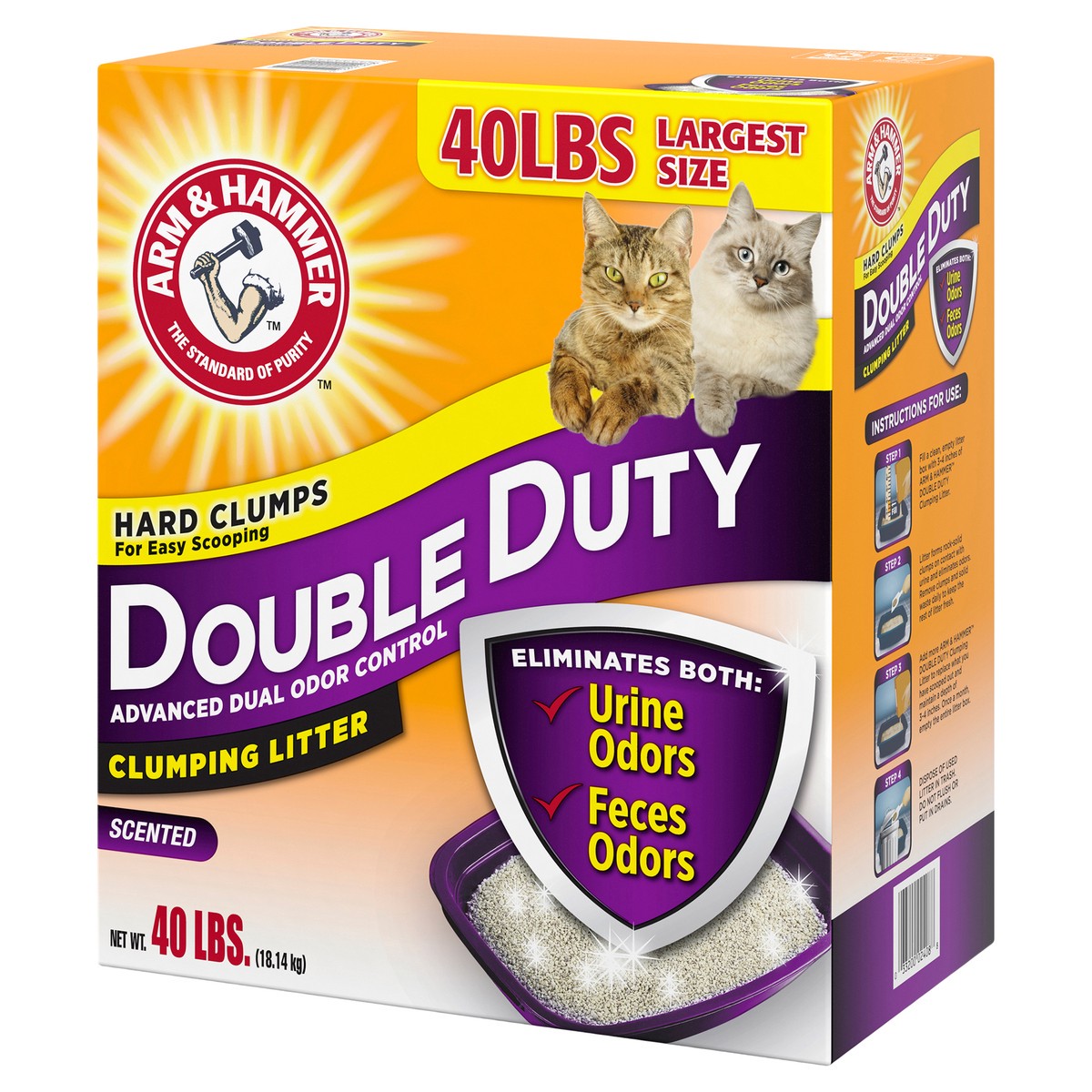 slide 8 of 8, ARM & HAMMER Double Duty Dual Advanced Odor Control Scented Clumping Cat Litter, 40 lb, 40 lb