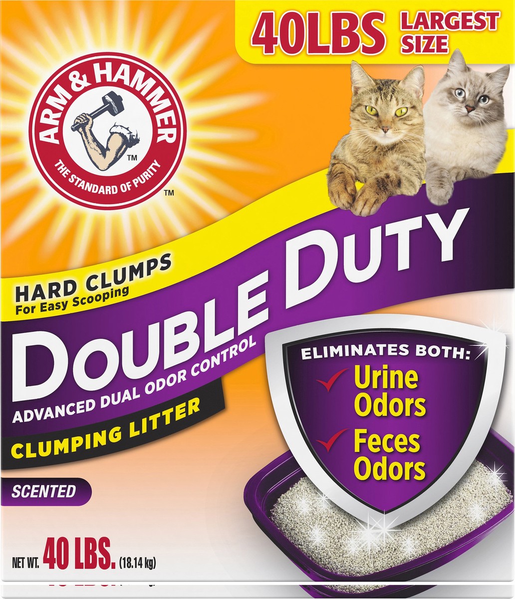 slide 2 of 8, ARM & HAMMER Double Duty Dual Advanced Odor Control Scented Clumping Cat Litter, 40 lb, 40 lb