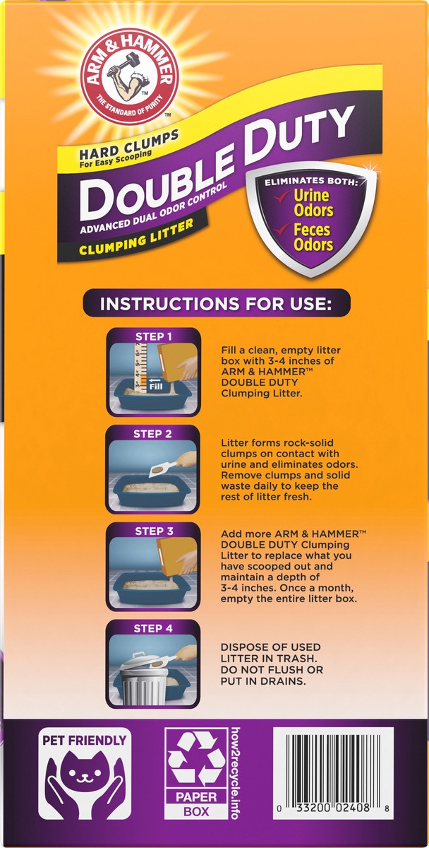 slide 5 of 8, ARM & HAMMER Double Duty Dual Advanced Odor Control Scented Clumping Cat Litter, 40 lb, 40 lb
