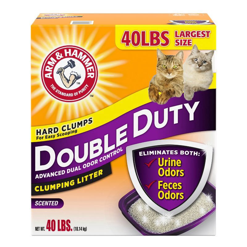 slide 1 of 8, ARM & HAMMER Double Duty Dual Advanced Odor Control Scented Clumping Cat Litter, 40 lb, 40 lb