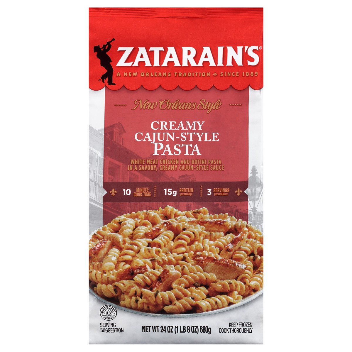 slide 2 of 13, Zatarain's Frozen Meal - Creamy Cajun Pasta, 24 oz