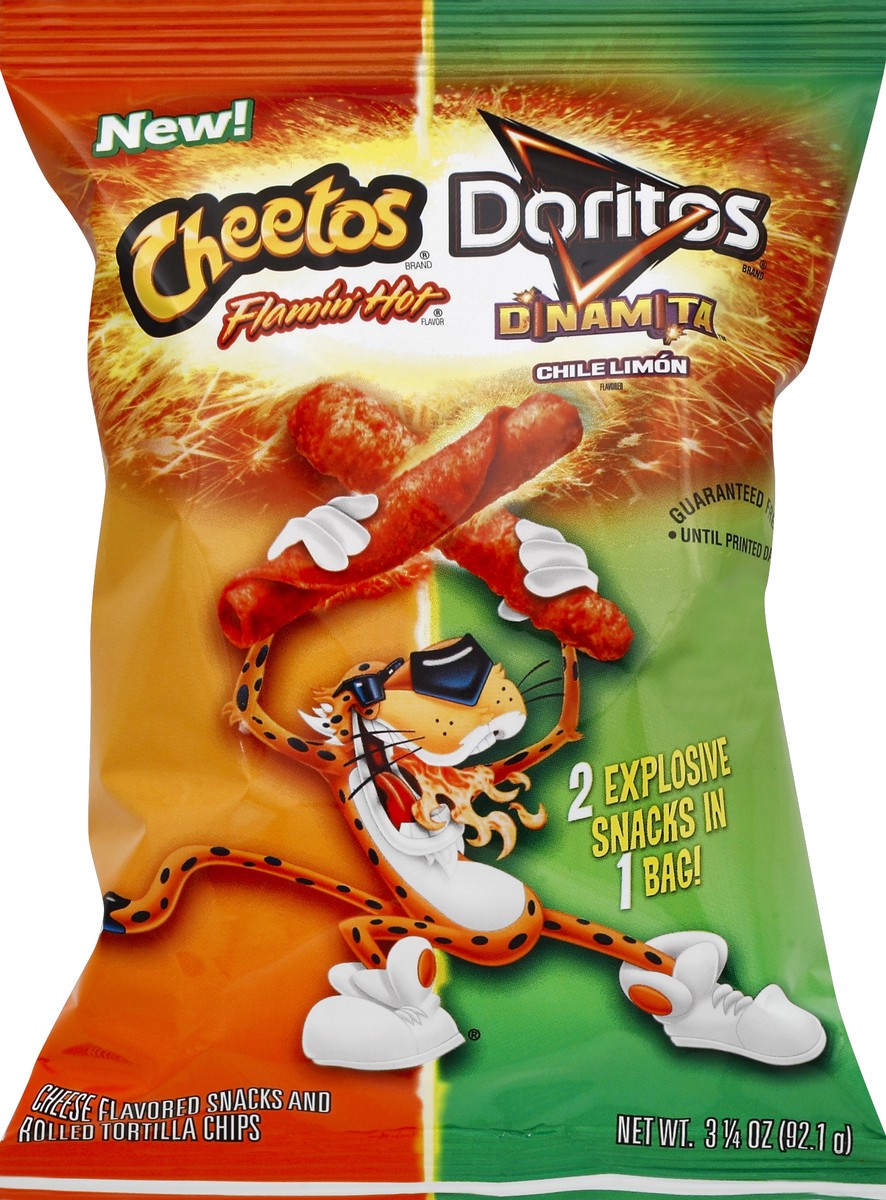 slide 3 of 6, Frito-Lay Cheese Flavored Snacks and Rolled Tortilla Chips, Cheetos/Doritos, Flamin' Hot/Chile Limon, 3.25 oz