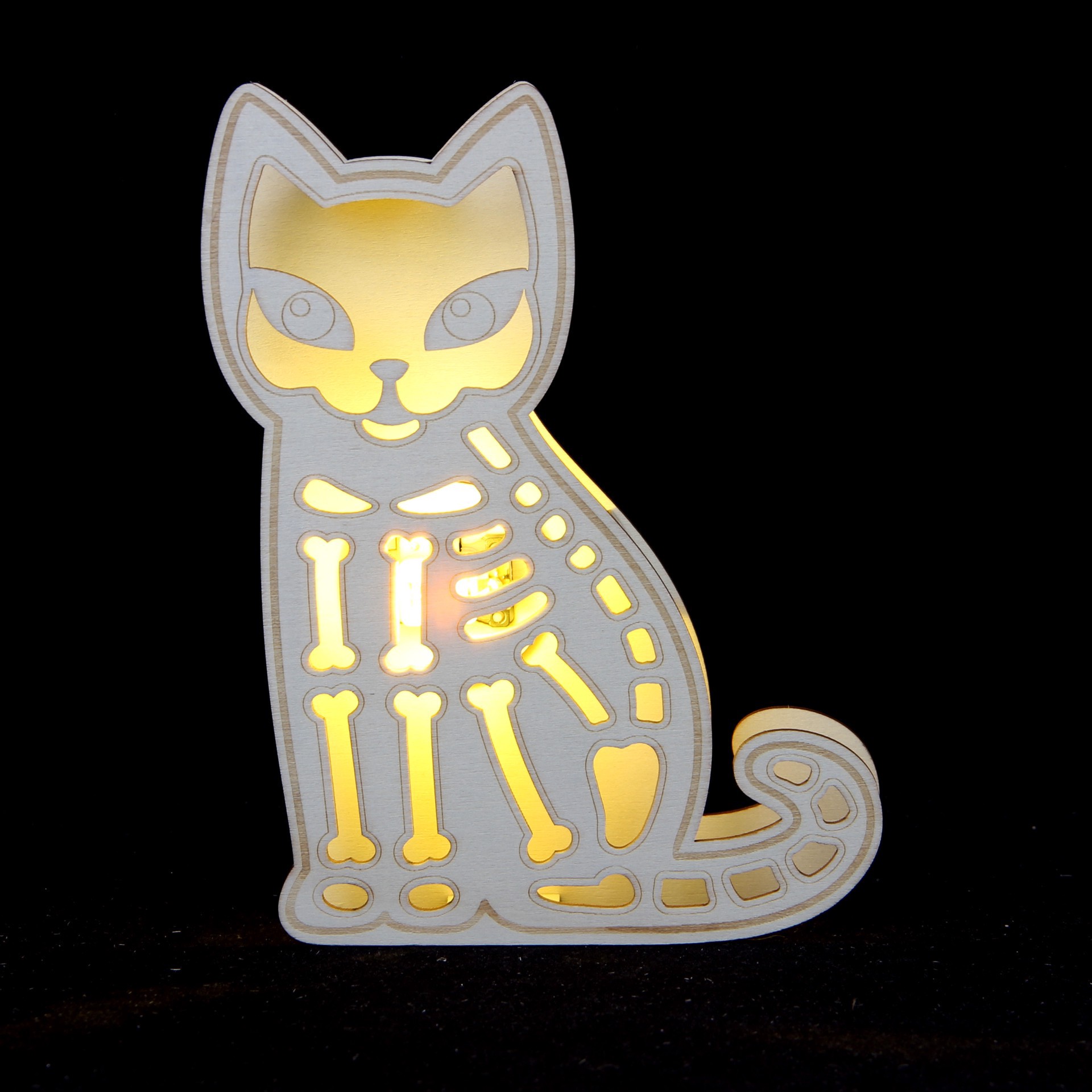 slide 2 of 3, 7.25" Skeleton Cat Diy Led Plywood Decor By Make Market, 7.25 in