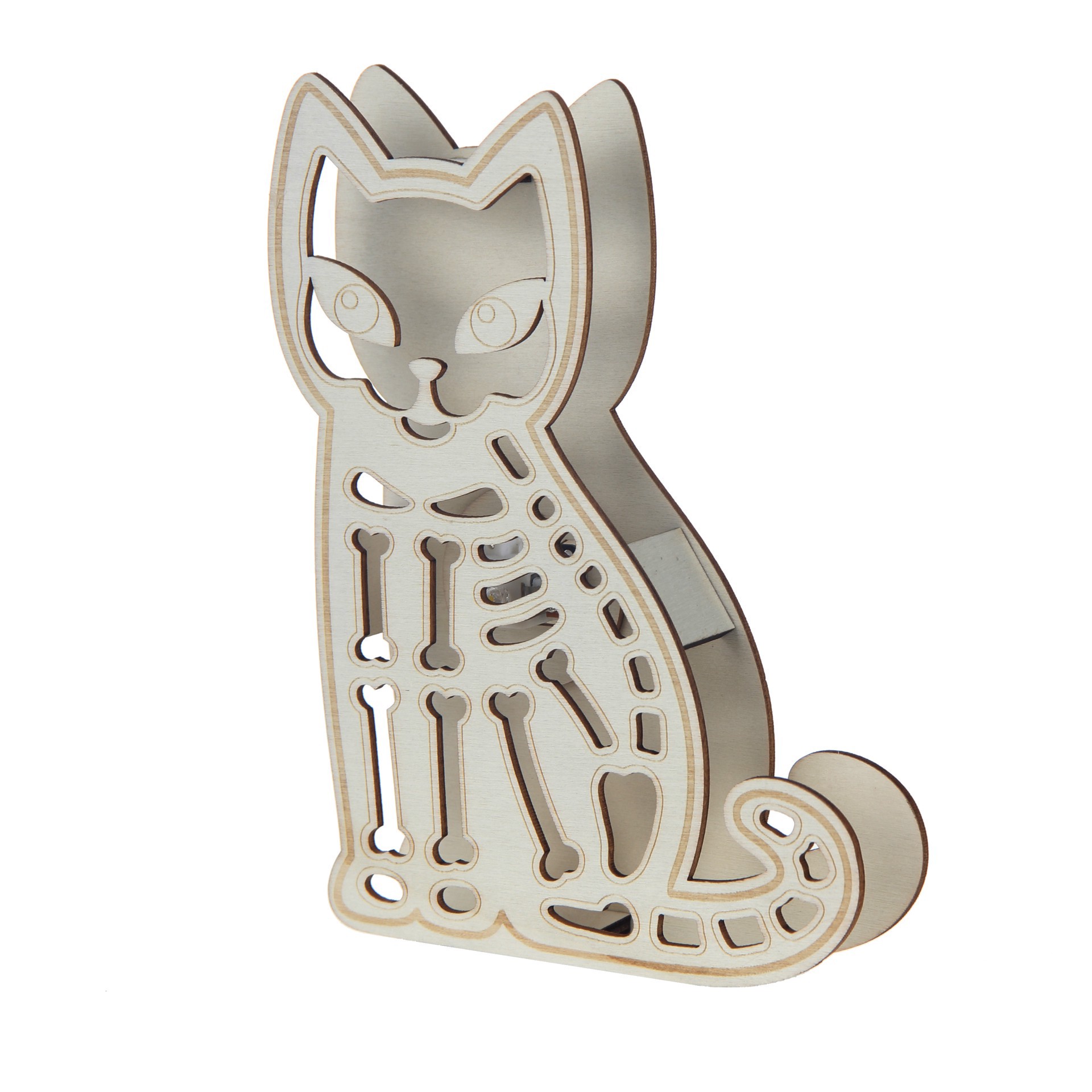 slide 3 of 3, 7.25" Skeleton Cat Diy Led Plywood Decor By Make Market, 7.25 in