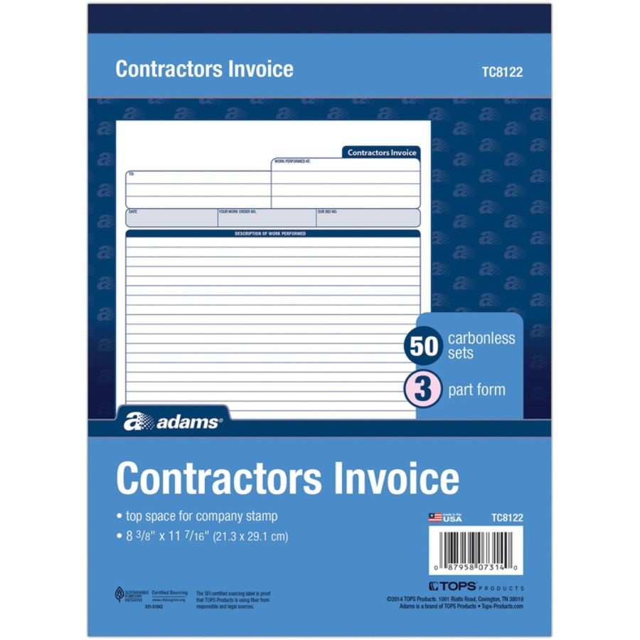 slide 4 of 5, Adams Carbonless Contractor's Invoices, 3-Part, 50 Sets, 1 ct