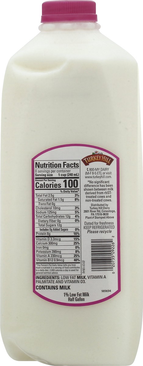 slide 12 of 13, Turkey Hill 1% Low Fat Milk 0.5 gl, 1/2 gal