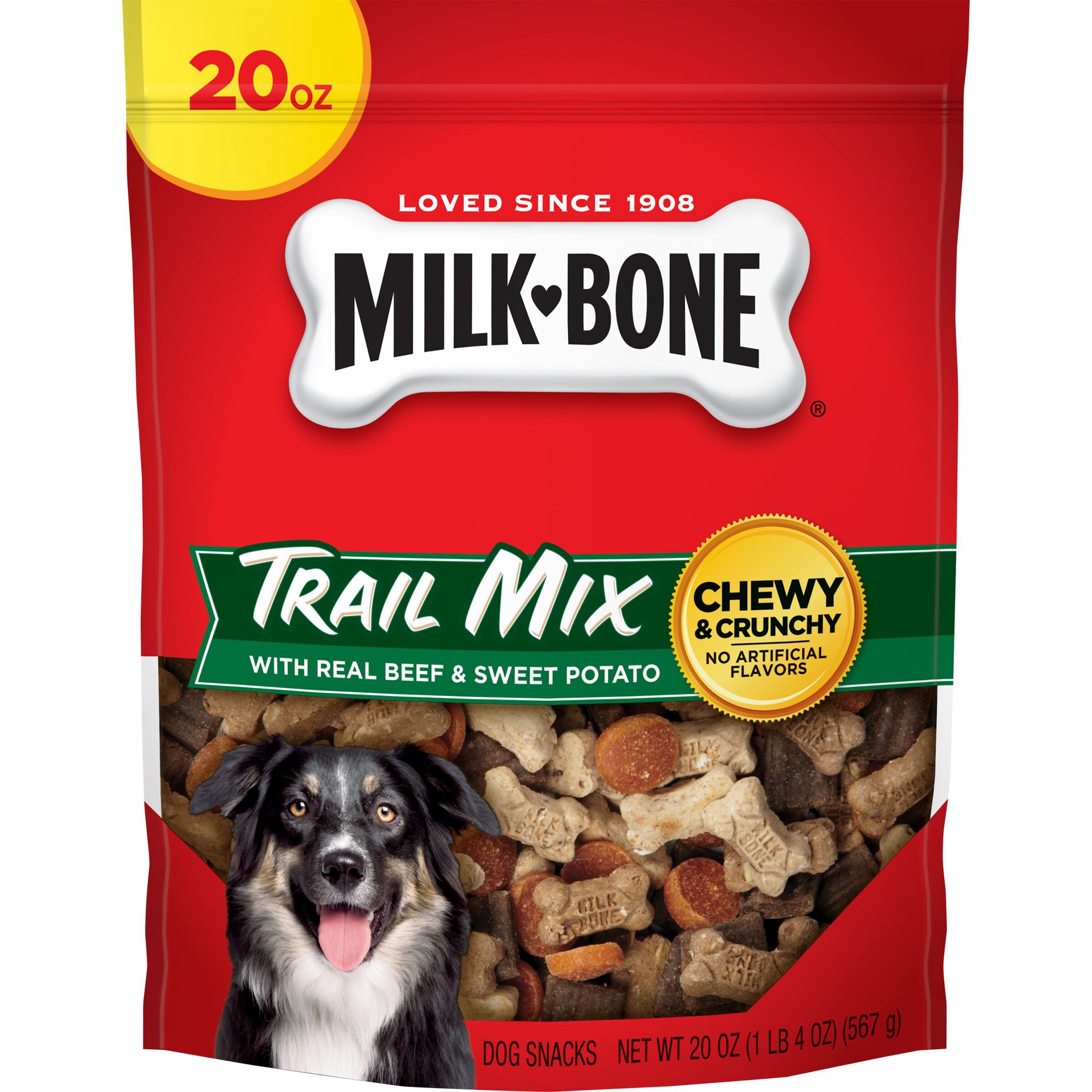 slide 1 of 3, Milk-Bone Trail Mix with Real Beef & Sweet Potato Dog Snacks, 20 oz