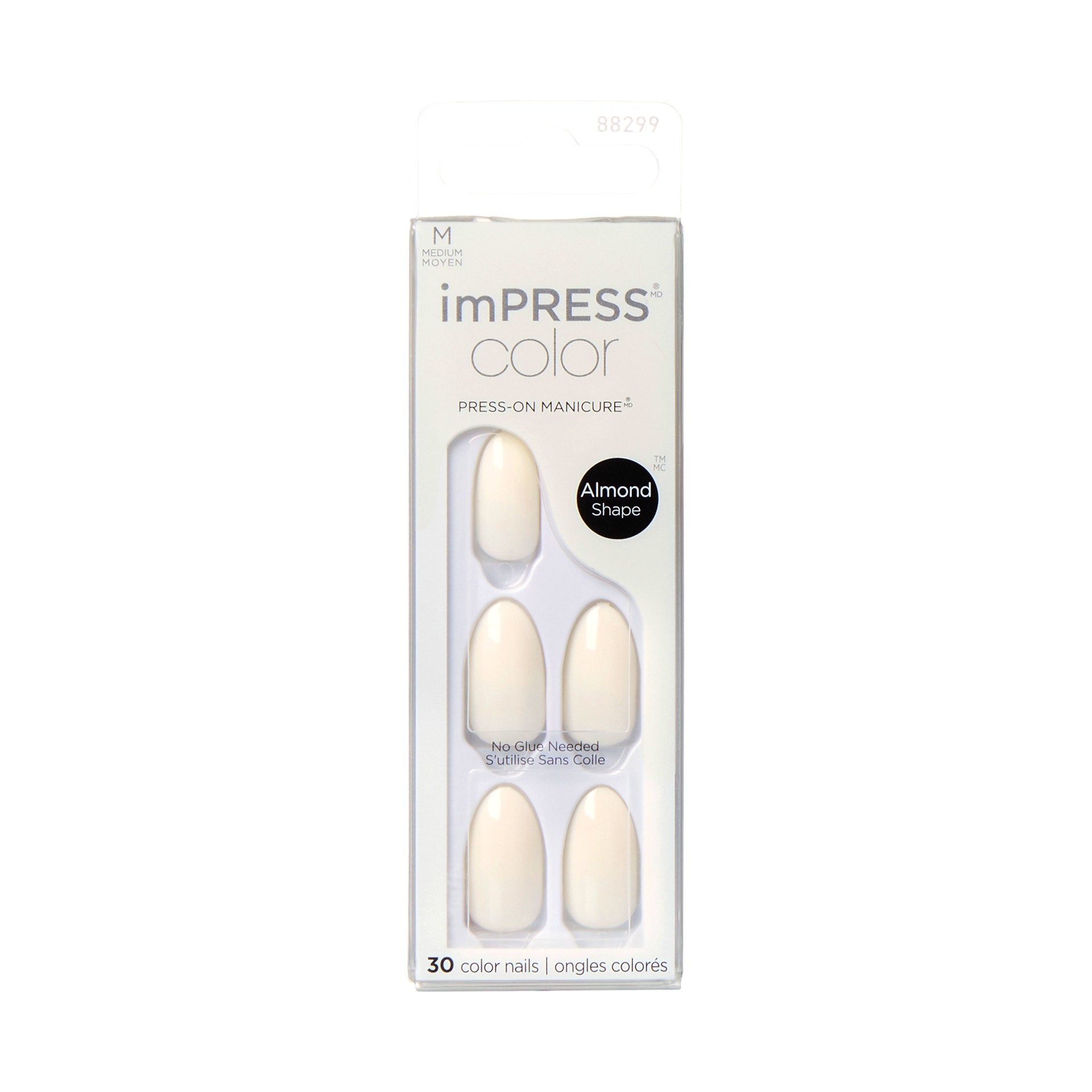 slide 1 of 5, imPRESS KISS imPRESS Color Long-Lasting Medium Almond Press-On Nails, White Glossy, 30 Pieces, 1 ct