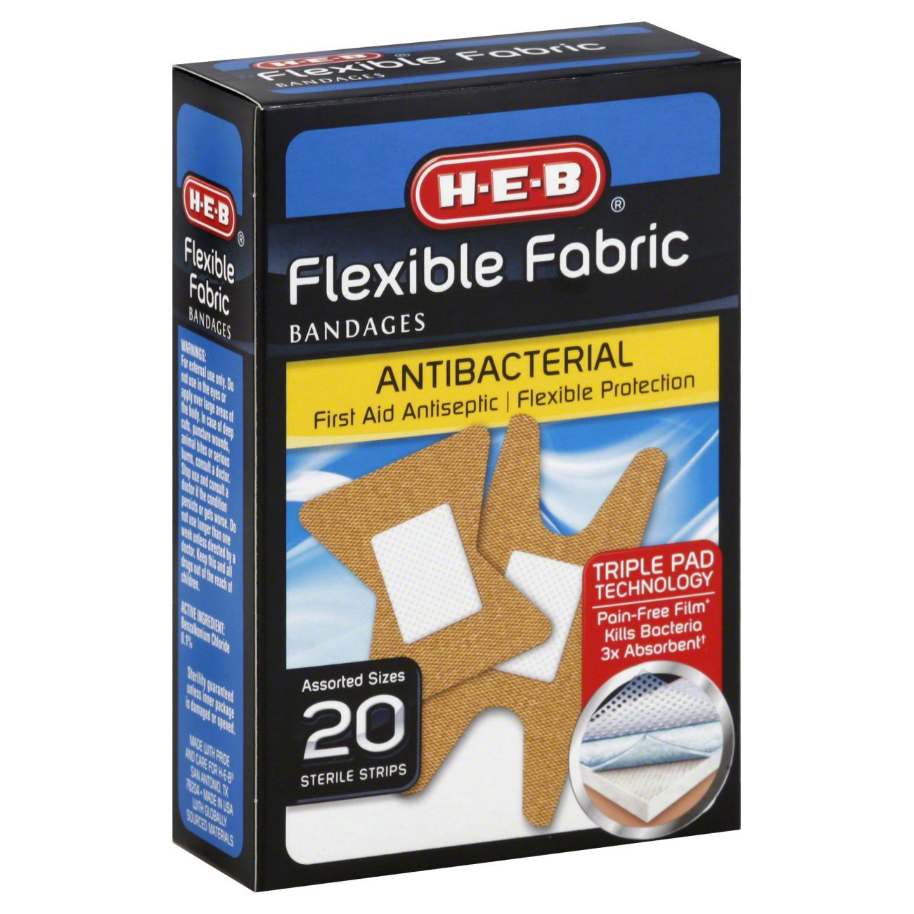slide 1 of 1, H-E-B Flexible Fabric Knuckle And Fingertip Assorted Sizes Bandages, 20 ct