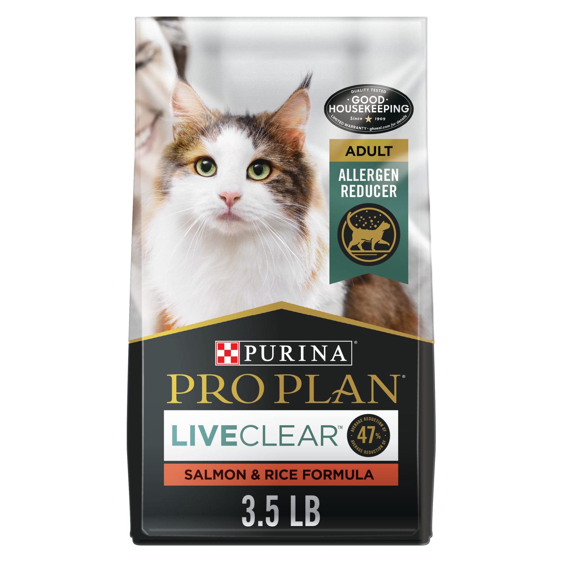 slide 1 of 9, Purina Pro Plan Allergen Reducing, High Protein Cat Food, LIVECLEAR Salmon and Rice Formula, 3.50 lb