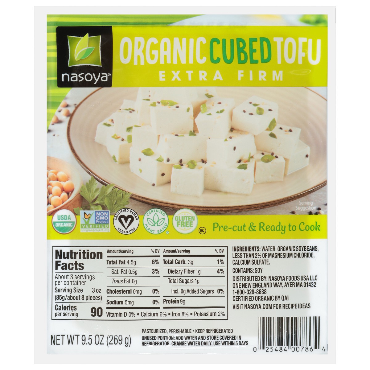 slide 1 of 13, Nasoya Organic Cubed Extra Firm Tofu, 9.5 oz, 9.5 oz