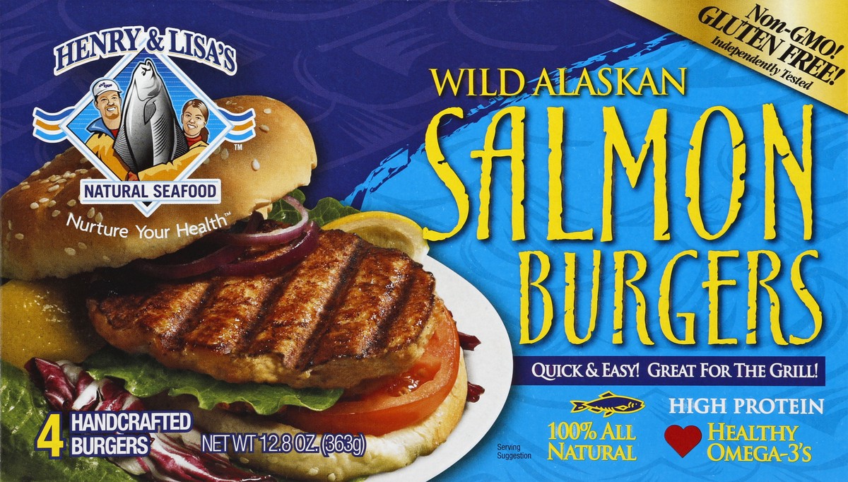 slide 4 of 4, Henry & Lisa's Wild Alaskan Salmon Burgers, 12.8 oz