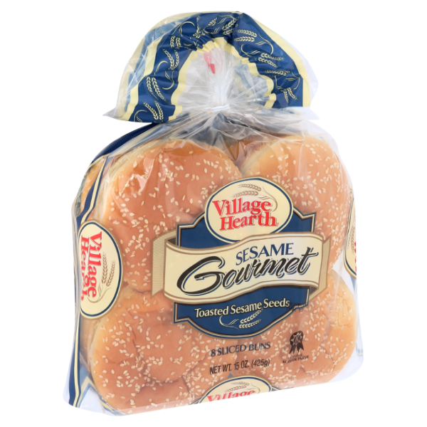 slide 1 of 5, Village Hearth Sliced Gourmet Sesame Buns 8 ea, 8 ct