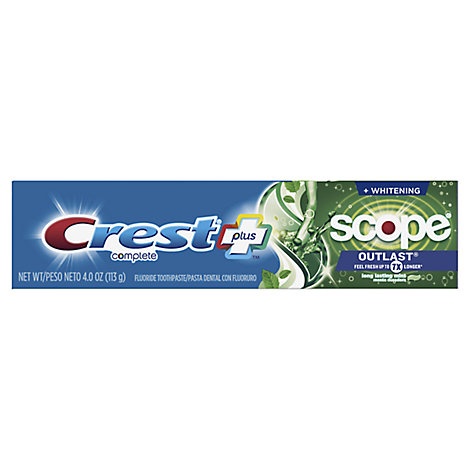 slide 1 of 1, Crest Complete Toothpaste Fluoride Multi-Benefit Whitening + Scope Outlast Mint, 4 oz