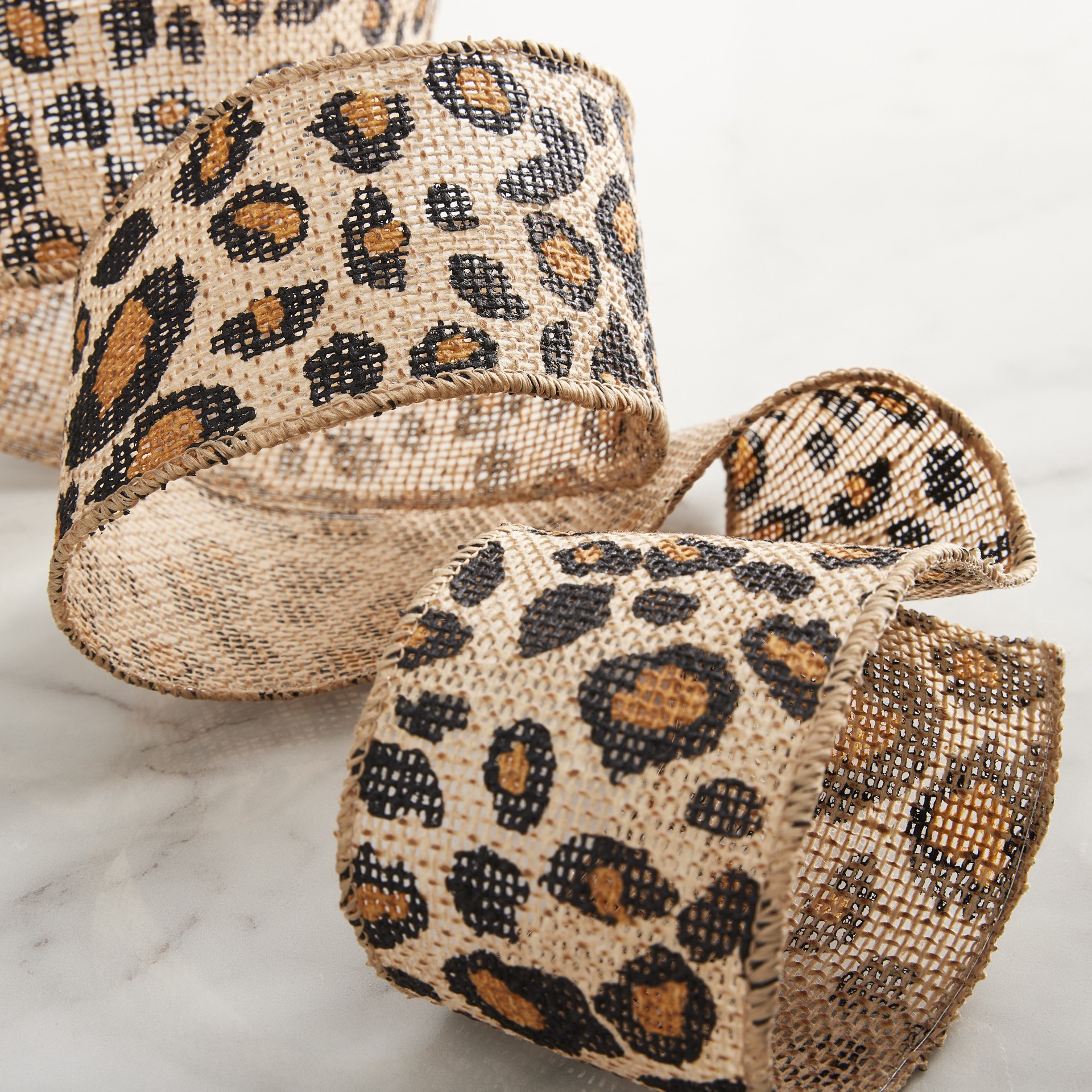 slide 4 of 4, 2.5'' X 3yd. Faux Burlap Wired Cheetah Ribbon By Celebrate It, 2.5 in x 3 yd