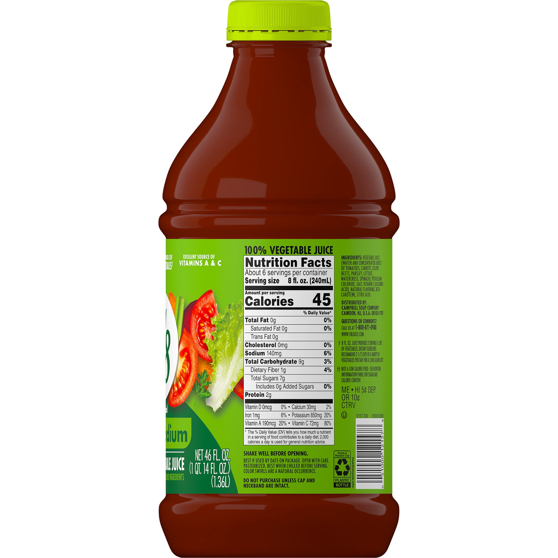 slide 3 of 5, V8 Low Sodium Original 100% Vegetable Juice, 46 fl oz Bottle, 46 oz