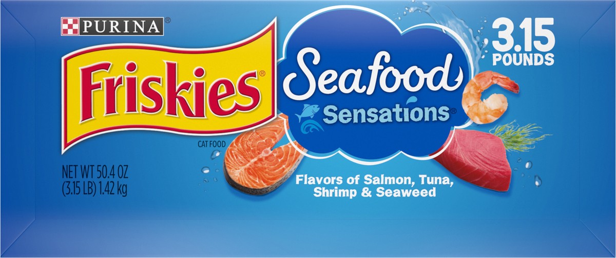 slide 4 of 9, Friskies Purina Friskies Seafood Sensations with Flavors of Salmon, Tuna, Shrimp & Seaweed Adult Complete & Balanced Dry Cat Food - 3.15lbs, 3.15 lb