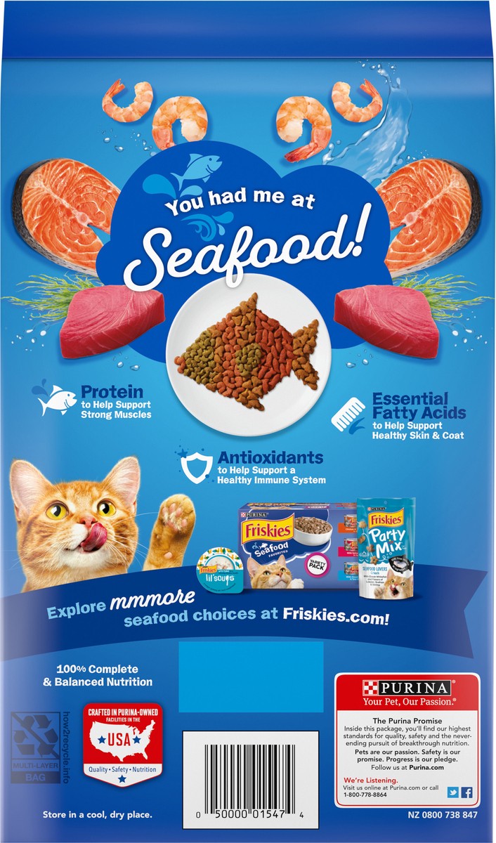 slide 5 of 9, Friskies Purina Friskies Seafood Sensations with Flavors of Salmon, Tuna, Shrimp & Seaweed Adult Complete & Balanced Dry Cat Food - 3.15lbs, 3.15 lb