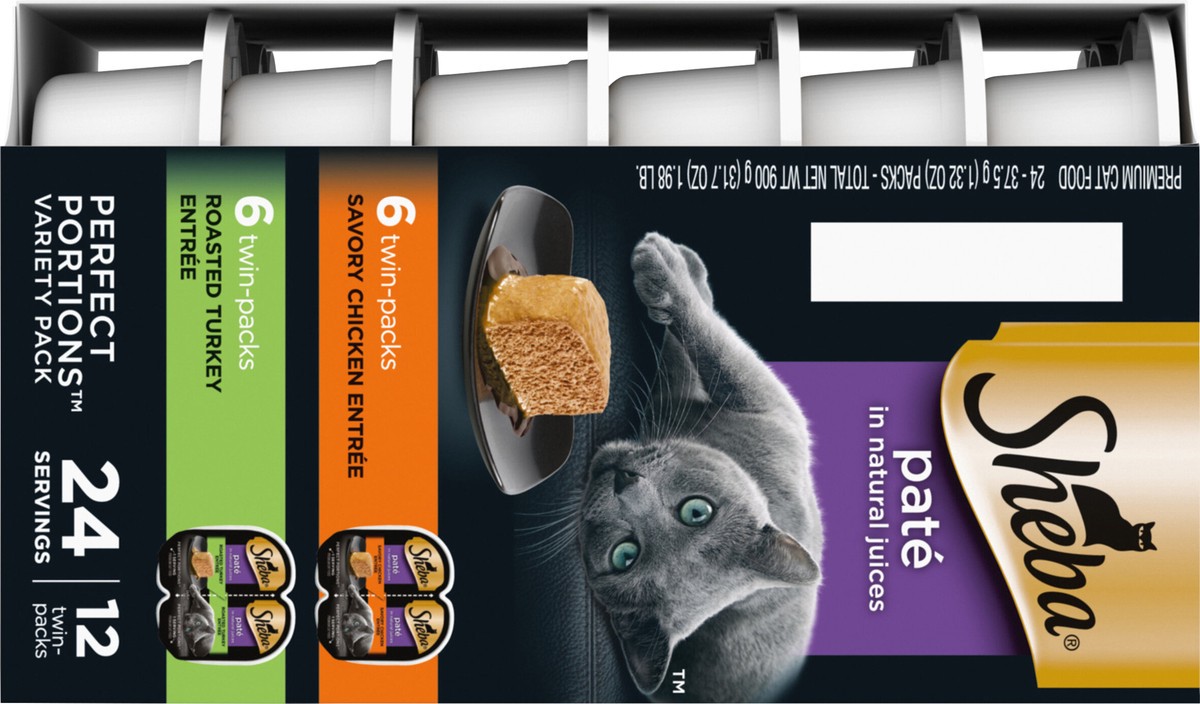 slide 14 of 15, Sheba Perfect Portions Pate Premium Savory Chicken Entree/Roasted Turkey Entree Cat Food Variety Pack 24 - 37.5 g Packs, 24 ct