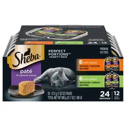 Sheba Perfect Portions Pate Premium Savory Chicken Entree/Roasted Turkey Entree Cat Food Variety Pack 24 - 37.5 g Packs