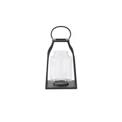 13" Black Metal Trapezoid Lanterns With Glass Hurricane