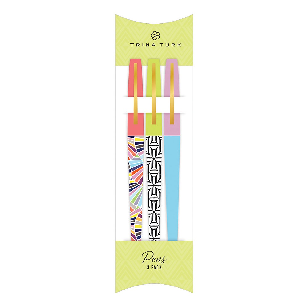 slide 1 of 1, Blue Sky Trina Turk Retro Pens, Medium Point, 1.0 Mm, Clear Barrel, Black Ink, Pack Of 3 Pens, 3 ct