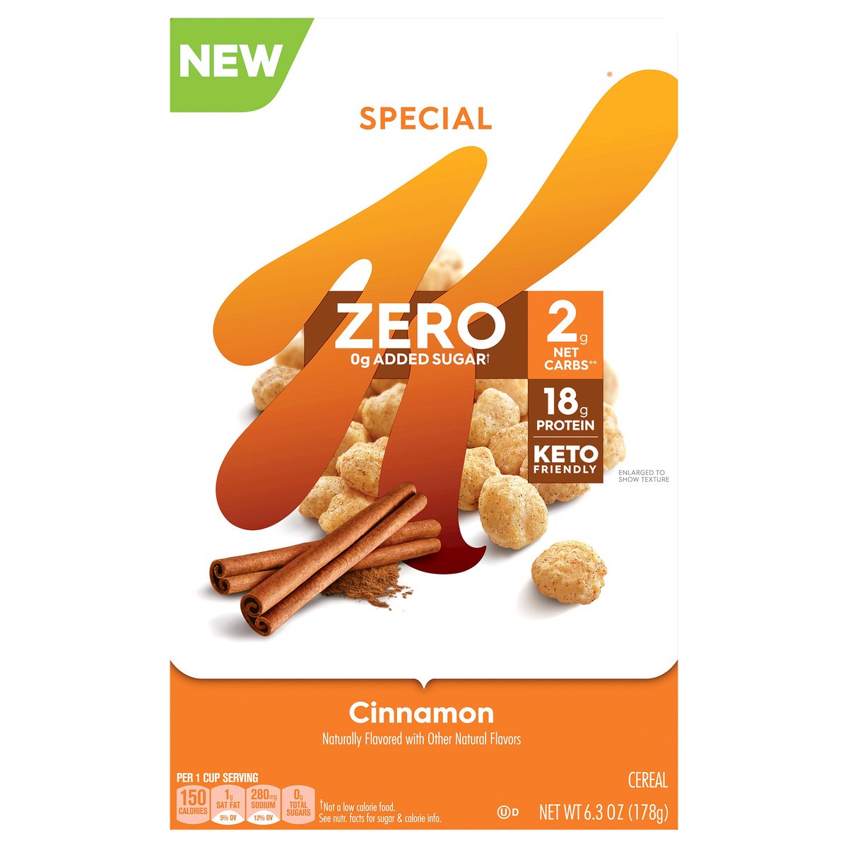 slide 1 of 5, Special K Kellogg's Special K Zero Breakfast Cereal, Keto Friendly, Protein Cereal, Cinnamon, 6.3oz Box (1 Box), 6.3 oz