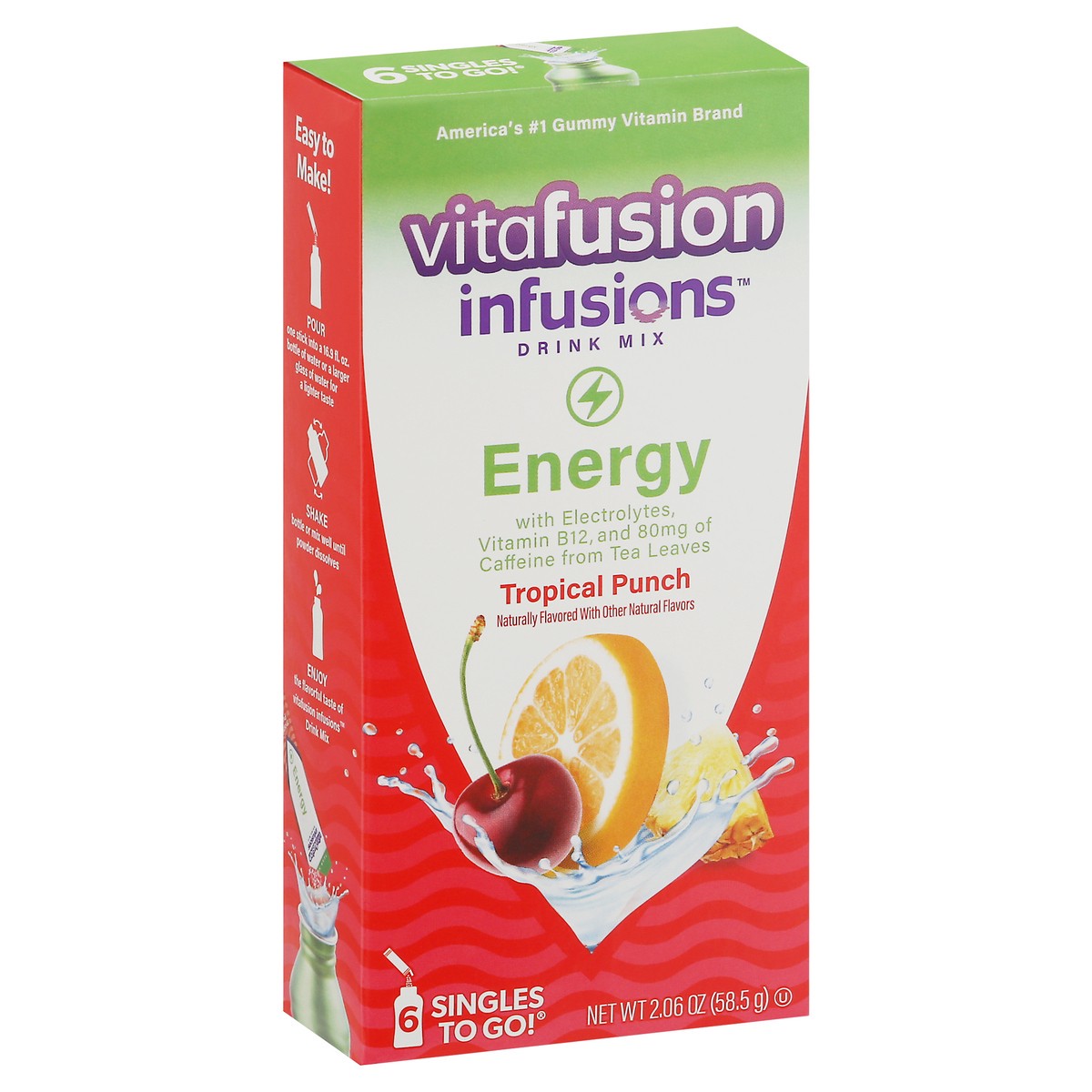 slide 5 of 9, vitafusion Infusions Singles To Go! Energy Tropical Punch Drink Mix - 6 ct, 6 ct