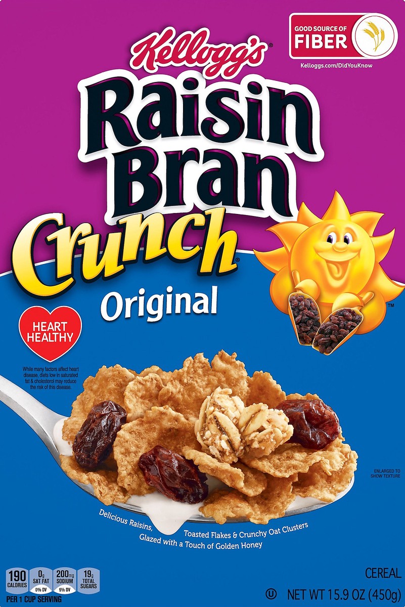 slide 7 of 10, Raisin Bran Kellogg's Raisin Bran Crunch Breakfast Cereal, Family Breakfast, Fiber Cereal, Original, 15.9oz Box, 1 Box, 15.9 oz