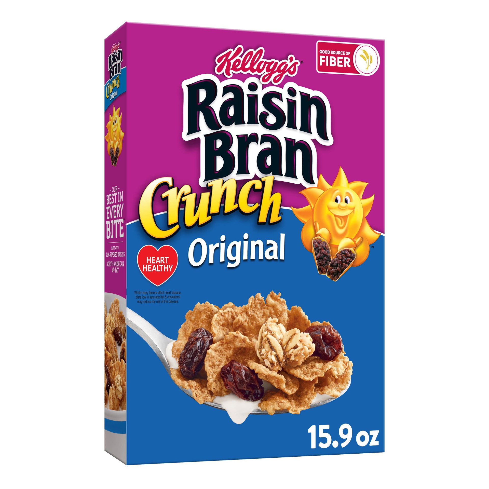 slide 1 of 10, Raisin Bran Kellogg's Raisin Bran Crunch Breakfast Cereal, Family Breakfast, Fiber Cereal, Original, 15.9oz Box, 1 Box, 15.9 oz