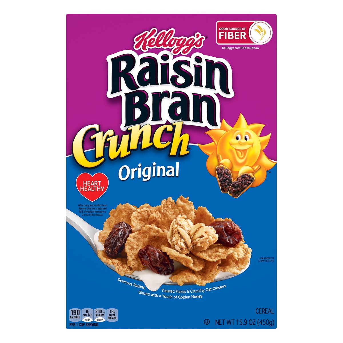 slide 4 of 10, Raisin Bran Kellogg's Raisin Bran Crunch Breakfast Cereal, Family Breakfast, Fiber Cereal, Original, 15.9oz Box, 1 Box, 15.9 oz
